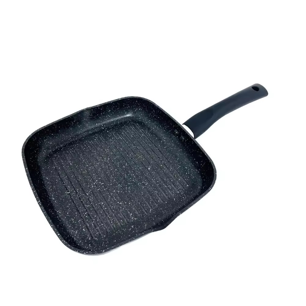 Køkkengrej Nonstick grillpande Opvaskemaskine Induktion og sikker madlavning Smedet aluminiumsgrillepande med robust nittet håndtag