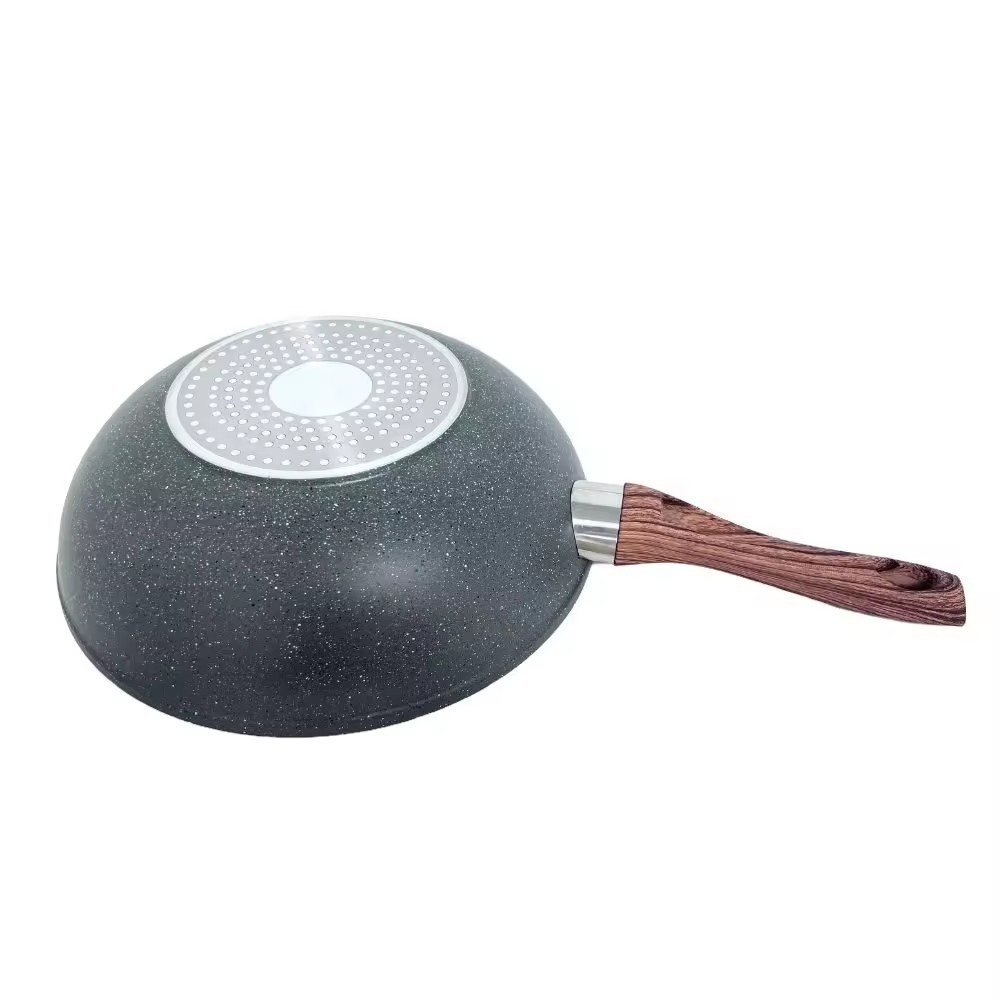 Medicinsk sten køkken non-stick belægning aluminium stegepande med træ håndtag køkkengrej sæt