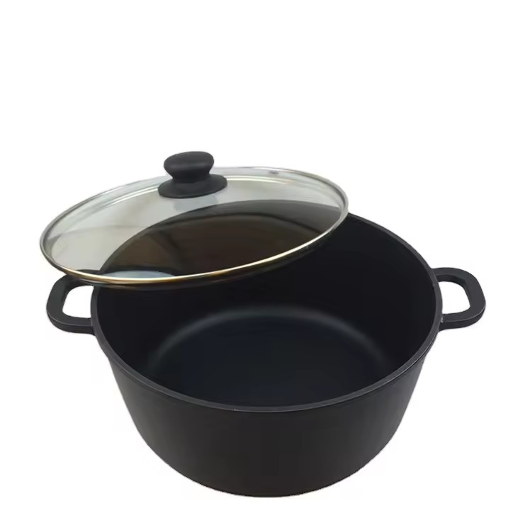 Populære moderigtige specialdesignede non-stick sorte aluminiumssuppepotter med låg
