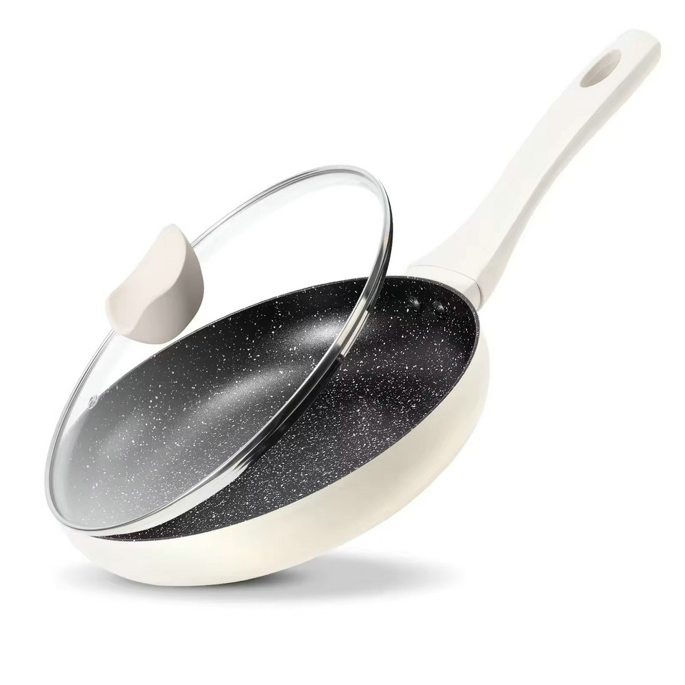 Letvægts granitsten nonstick stegepande til madlavning med glaslåg